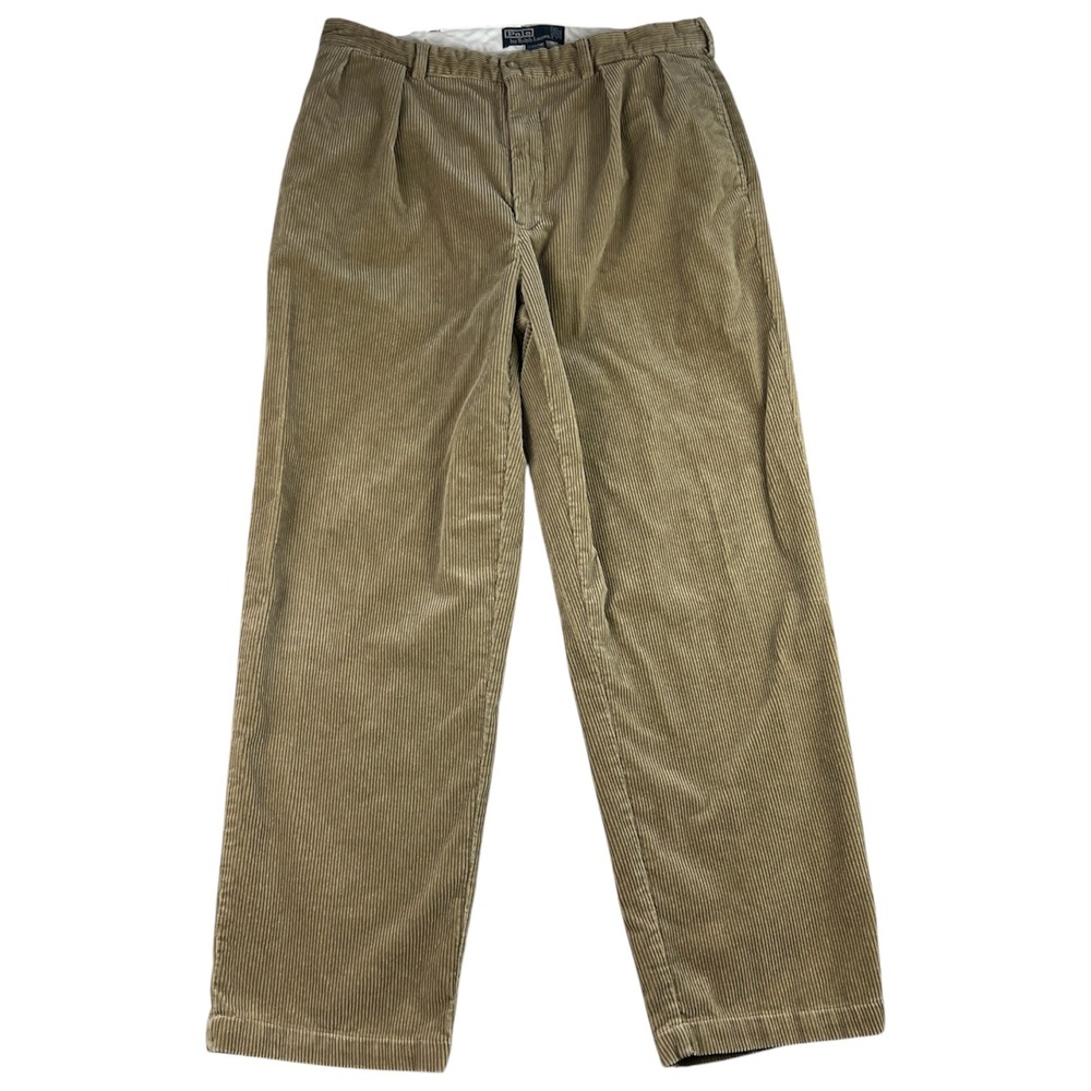 Vintage‎ Polo Ralph Lauren Corduroy Pleated Andrew Pants Tan Men's 36x30 Preppy